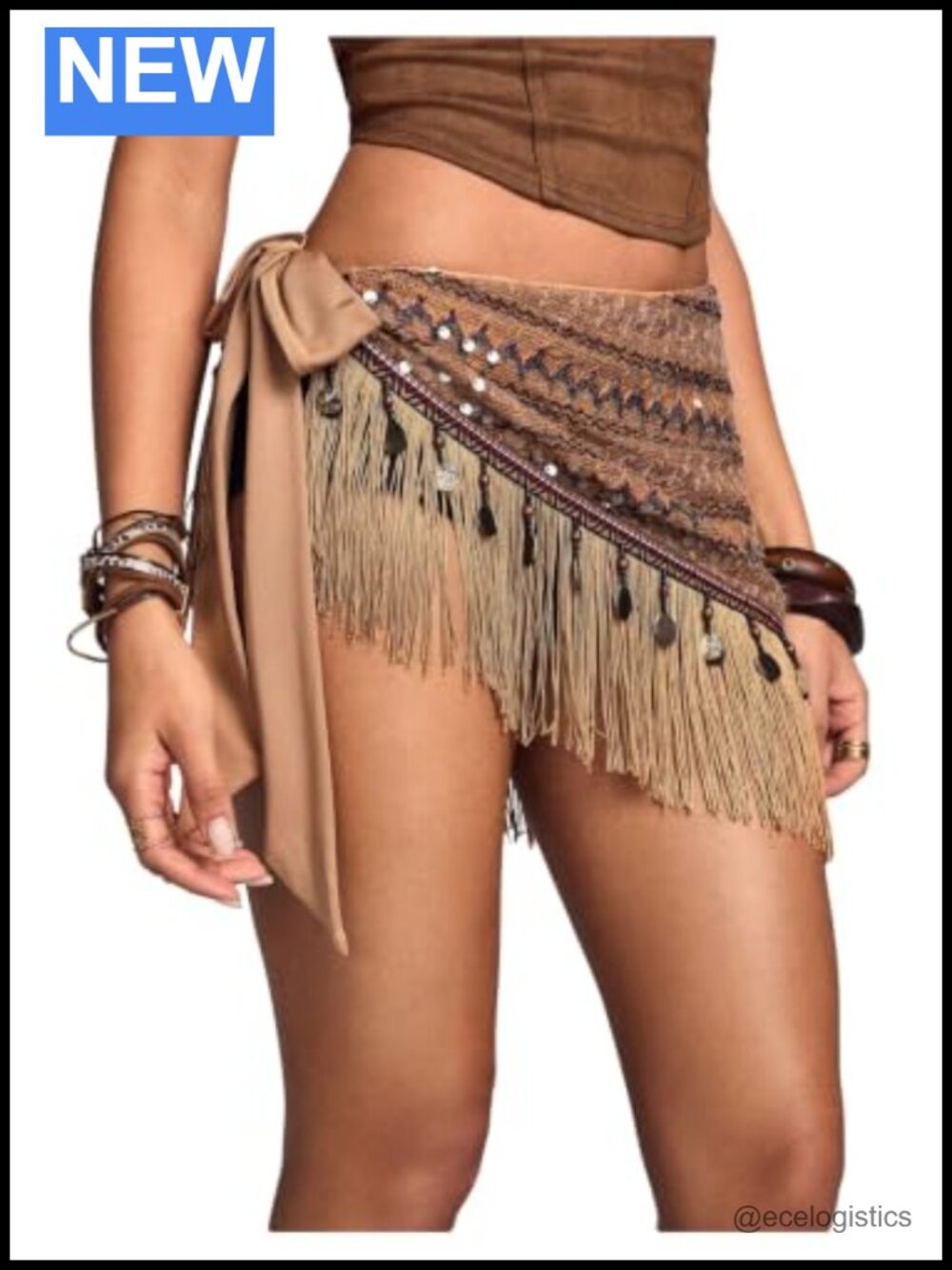 Fringe Mini Skirt Western Cowgirl Country Concert Outfit Tie Side Tribal Print